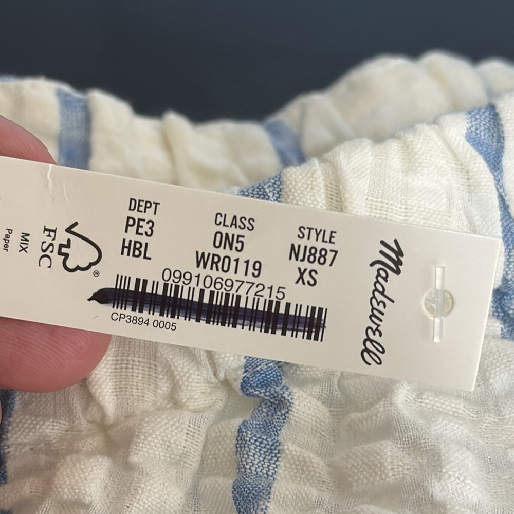 Madewell One-Shoulder Puff-Sleeve Midi Dress Women's XS Blue Striped NWT - Picture 11 of 12
